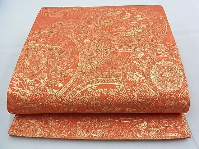 平和屋着物◎六通柄袋帯 花絵皿 金糸 逸品 BAAG7345ph