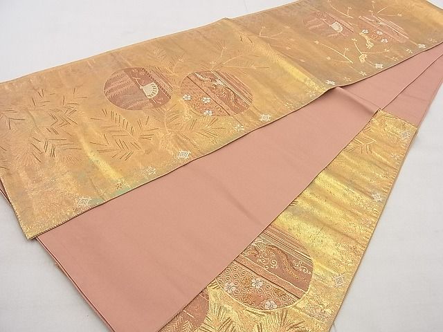 平和屋着物◎六通柄袋帯 唐織 松蒔絵吉祥紋 金糸 逸品 BAAG7379ph
