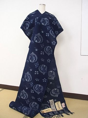 平和屋本店■極上 人間国宝 重要無形文化財技術保持者 森山虎雄 天然藍染 久留米絣 綿 反物 着尺 証紙付 4s569