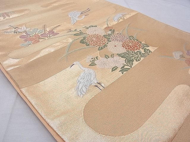 平和屋着物◎六通柄袋帯 唐織 エ霞飛鶴花文 金糸 逸品 BAAG9718if
