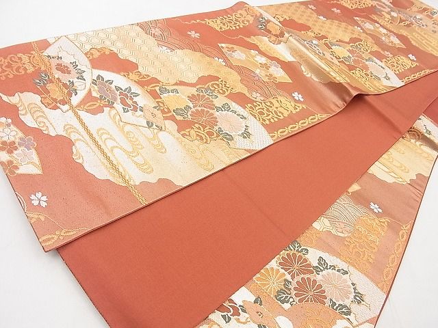 平和屋着物◎六通柄袋帯 唐織 道長地紙花文 金糸 逸品 BAAF7586wk