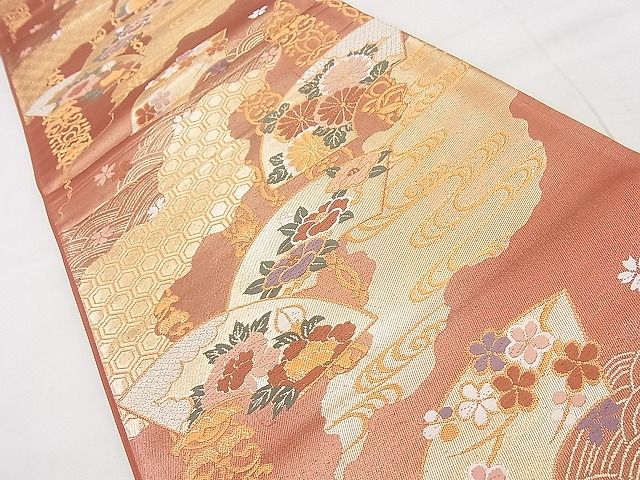 平和屋着物◎六通柄袋帯 唐織 道長地紙花文 金糸 逸品 BAAF7586wk
