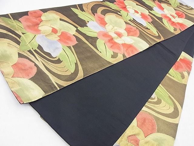 平和屋着物◎六通柄袋帯 花流し 金糸 逸品 BAAH1236wk