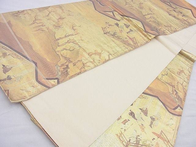 平和屋着物◎六通柄袋帯 手描き 洛中洛外図 金糸 逸品 BAAH1307wk