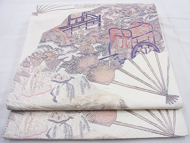 平和屋着物◎六通柄袋帯 唐織 扇面風景文 金糸 逸品 BAAH1304wk
