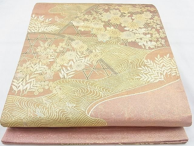 平和屋着物◎太鼓柄袋帯 流水籬秋草文 金彩 逸品 BAAH1016ns