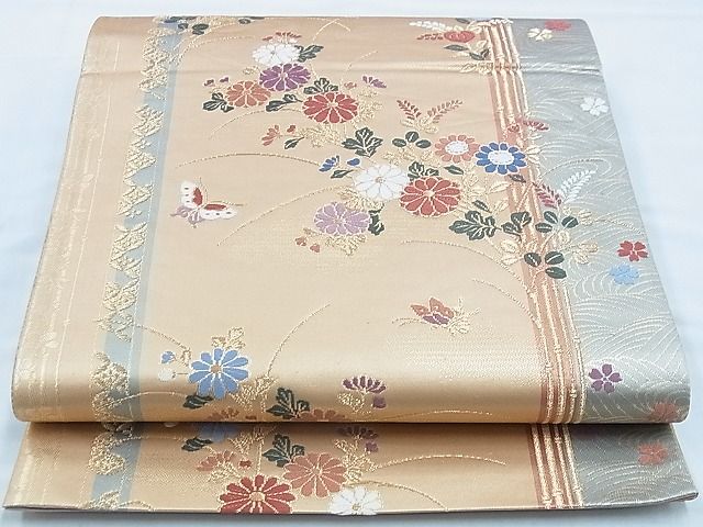平和屋着物◎六通柄袋帯 唐織 舞蝶秋草文 金糸 逸品 BAAG6575xa