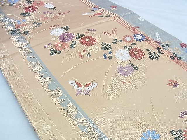 平和屋着物◎六通柄袋帯 唐織 舞蝶秋草文 金糸 逸品 BAAG6575xa