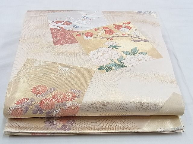 平和屋着物◎六通柄袋帯 唐織 色紙散らし琳派文様 金糸 逸品 BAAG6594xa