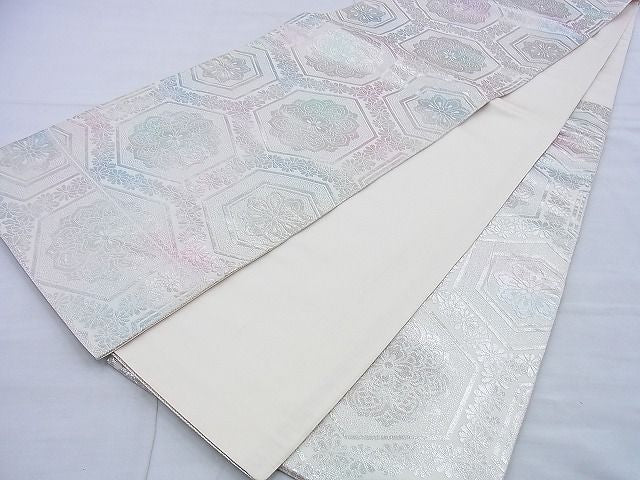 平和屋着物◎六通柄袋帯 亀甲花文 銀糸 逸品 BAAG5869jm