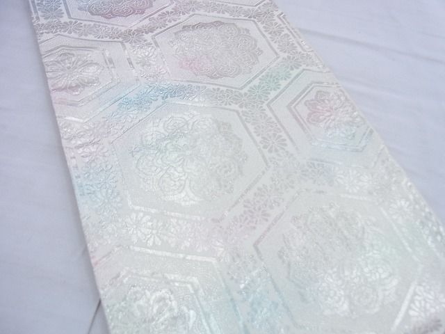 平和屋着物◎六通柄袋帯 亀甲花文 銀糸 逸品 BAAG5869jm