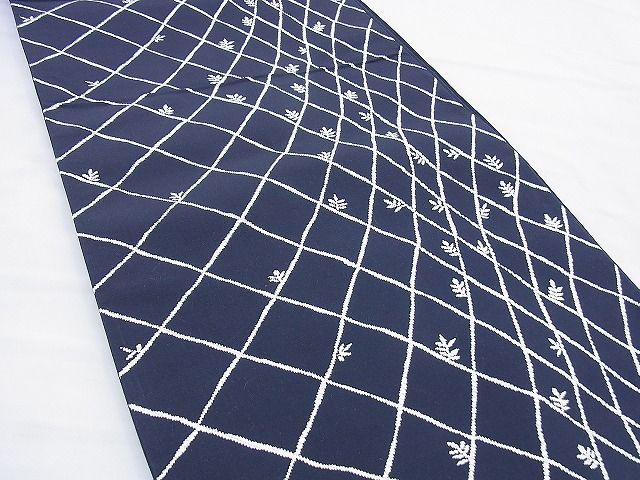 平和屋着物◎六通柄袋帯 唐織 菱枝葉文 濃紺地 逸品 BAAG5912jm