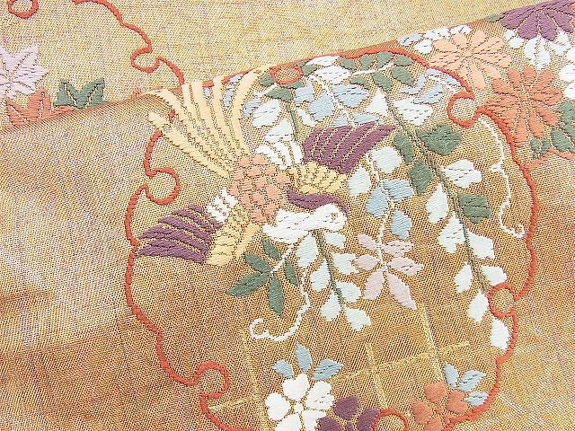 平和屋着物◎六通柄袋帯 唐織 雪輪鳳凰花文 霞摺箔 金糸 逸品 BAAG5983jm