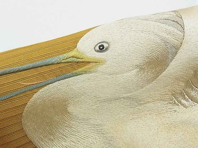 期間限定セール20%off■極上 夏物 アンティーク 大正ロマン つけ帯 総刺繍 手刺繍 白鷺 逸品 CZAA0585s4