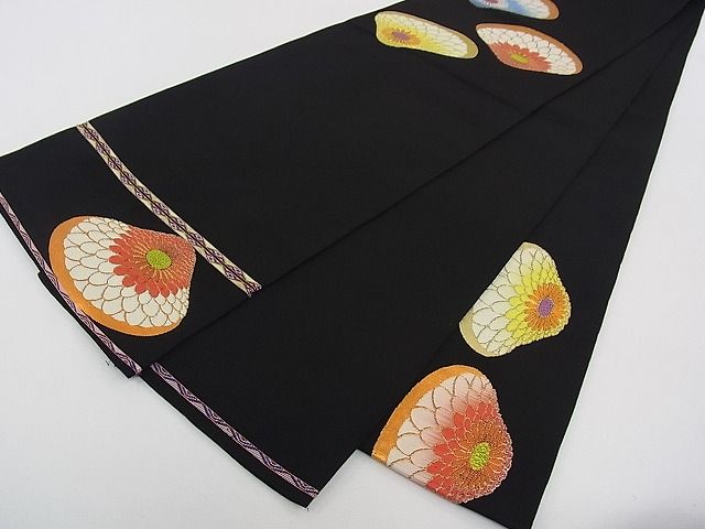 平和屋本店●最高級 龍村平蔵製 六通太鼓柄 本袋帯 追粉菊錦 黒地 金糸 逸品 CZAA0592s4