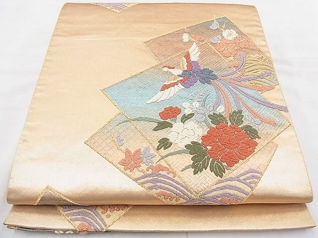 平和屋着物◎六通柄袋帯 唐織 鳳凰色紙草花文 金糸 逸品 BAAH1040ns