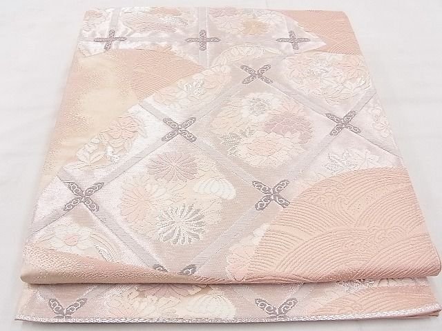 平和屋着物◎六通柄袋帯 唐織 地紙天井花丸文 銀糸 逸品 BAAH1054ns