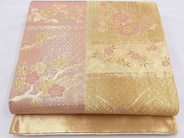 平和屋着物◎佐賀錦 六通柄袋帯 格天井花文 金糸 逸品 BAAG4577th