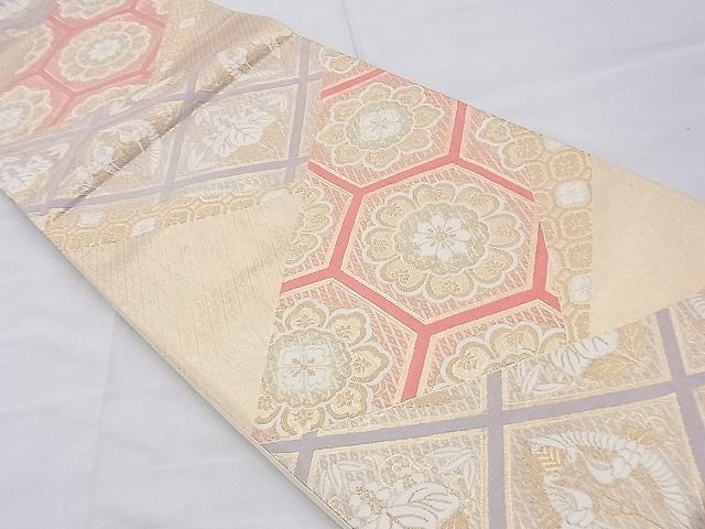 平和屋着物◎六通柄袋帯 唐織 さがび錦 裂取鶴桐華文 金糸 逸品 BAAH4613th