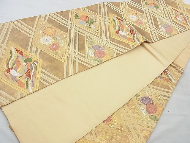 平和屋着物◎六通柄袋帯 唐織 向い鳳凰花唐草文 金銀糸 逸品 BAAH4635th