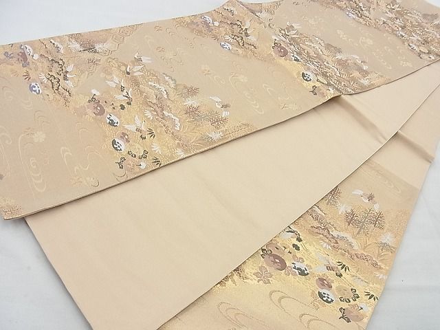平和屋着物◎六通柄袋帯 唐織 飛鶴流水草花文 金糸 逸品 BAAH4623th