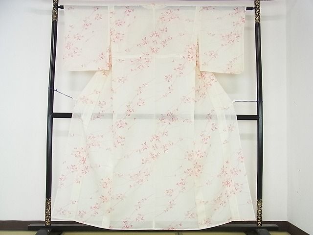 平和屋着物■夏物 小紋 絽 舞蝶文 洗える着物 DAAF7513op