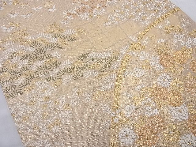 平和屋着物◎六通柄袋帯 唐織 千代 金糸 逸品 BAAG6997cm