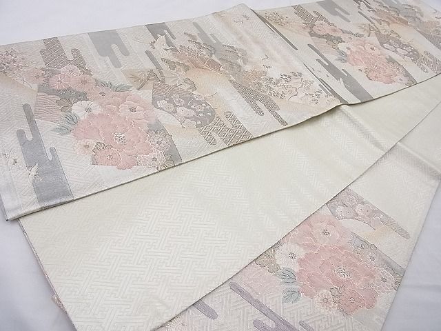 平和屋着物◎佐賀錦 六通柄袋帯 エ霞地紙花文 金銀糸 逸品 BAAG6993cm
