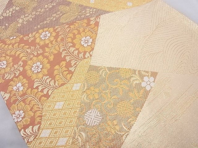 平和屋着物◎六通柄袋帯 切嵌花文 金糸 逸品 BAAH2221cm