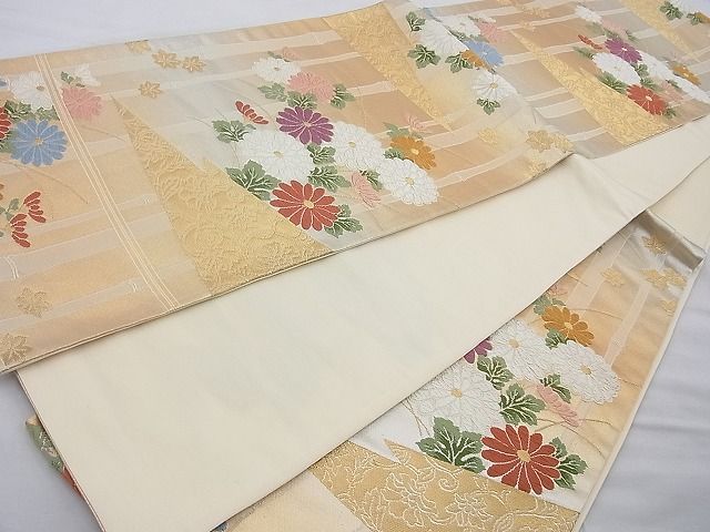 平和屋着物◎六通柄袋帯 唐織 草花文 金糸 逸品 BAAH2224cm
