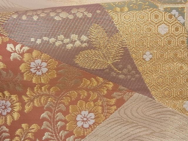 平和屋着物◎六通柄袋帯 切嵌花文 金糸 逸品 BAAH2221cm