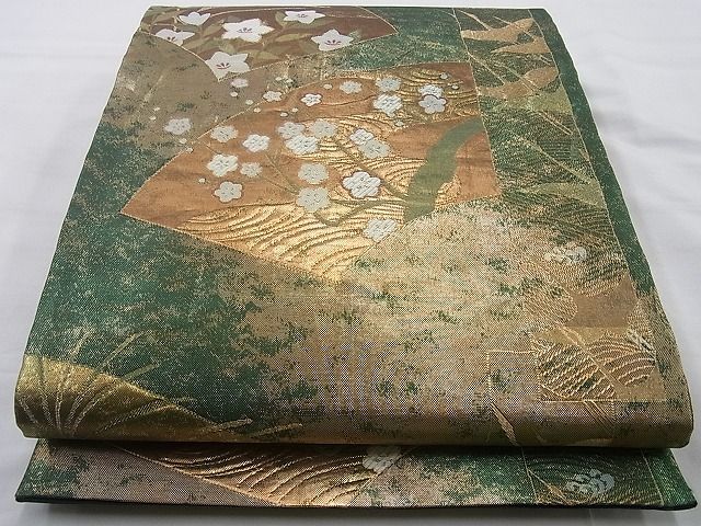 平和屋着物◎六通柄袋帯 飛鶴草花文 金糸 逸品 BAAH2237cm
