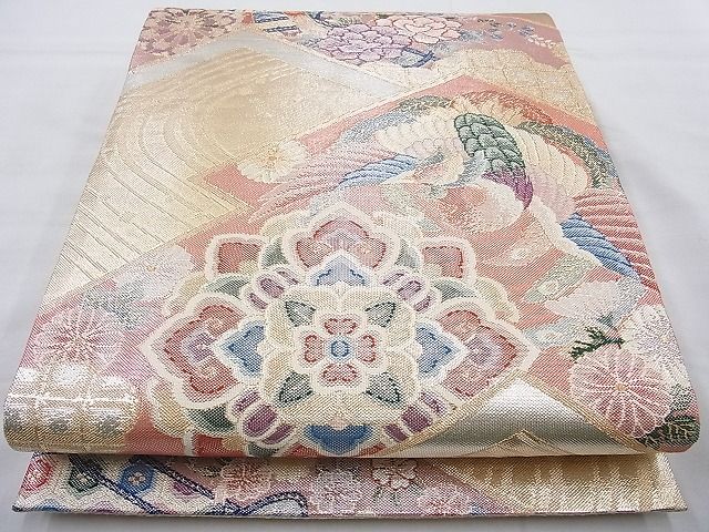 平和屋着物◎佐賀錦 六通柄袋帯 萬華競艶文 金銀糸 逸品 BAAH2244cm