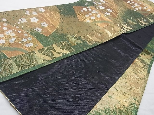 平和屋着物◎六通柄袋帯 飛鶴草花文 金糸 逸品 BAAH2237cm