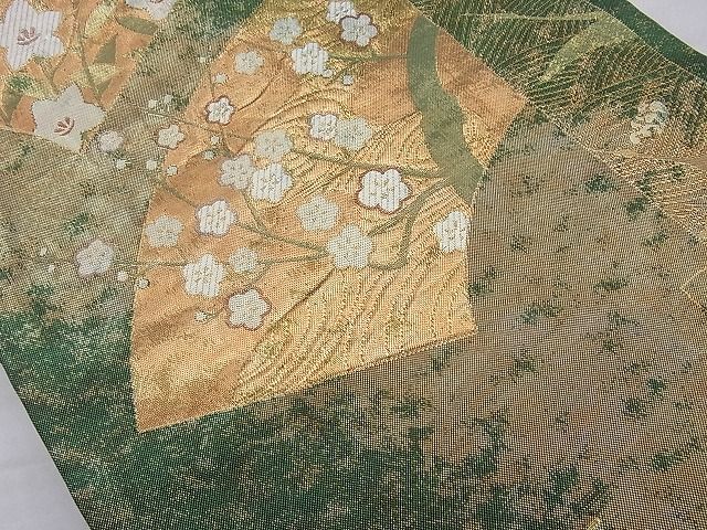 平和屋着物◎六通柄袋帯 飛鶴草花文 金糸 逸品 BAAH2237cm
