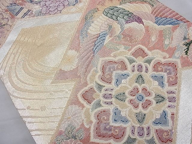 平和屋着物◎佐賀錦 六通柄袋帯 萬華競艶文 金銀糸 逸品 BAAH2244cm