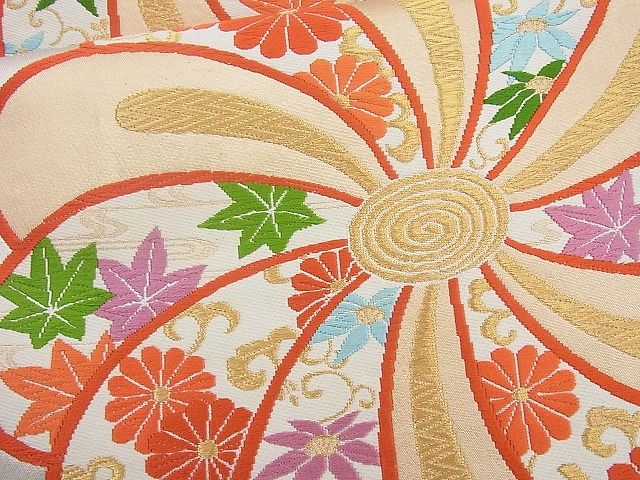 平和屋着物◎六通柄袋帯 唐織 草花文 金銀糸 逸品 BAAH2264cm