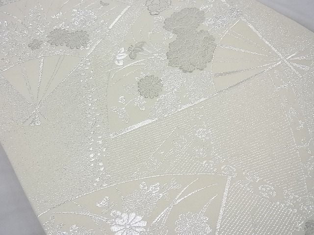 平和屋着物◎六通柄袋帯 扇面花文 銀糸 逸品 BAAH2278cm