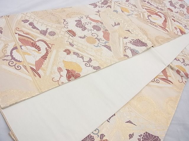 平和屋着物◎六通柄袋帯 唐織 格天井花文 金糸 逸品 BAAH2300cm