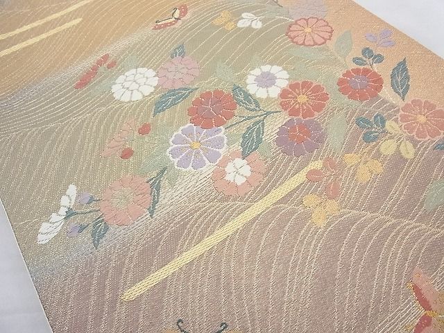 平和屋着物◎六通柄袋帯 唐織 花蝶文 金糸 逸品 BAAH2337cm