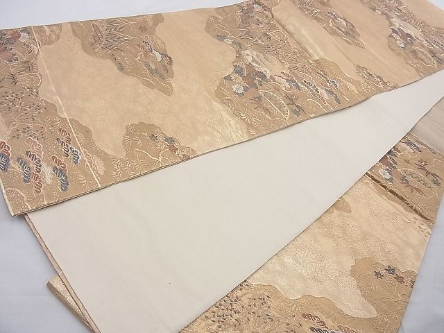 平和屋着物◎六通柄袋帯 唐織 風景草花文 金糸 逸品 BAAH2334cm