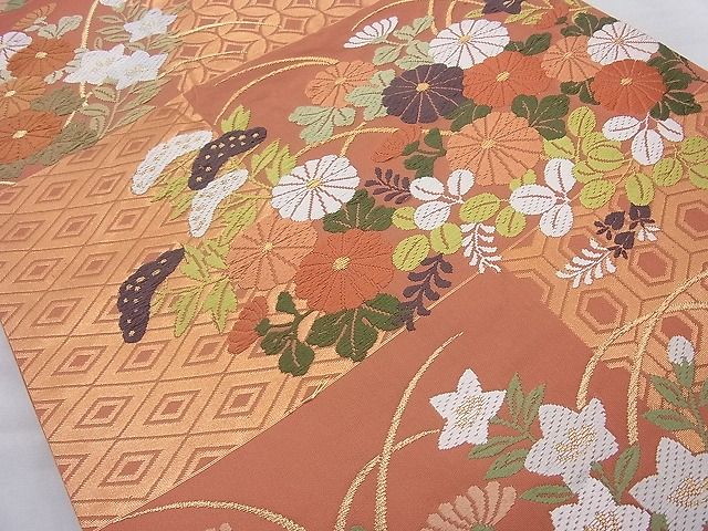 平和屋着物◎六通柄袋帯 唐織 市松取能帯文 金糸 引箔 逸品 BAAH2354cm