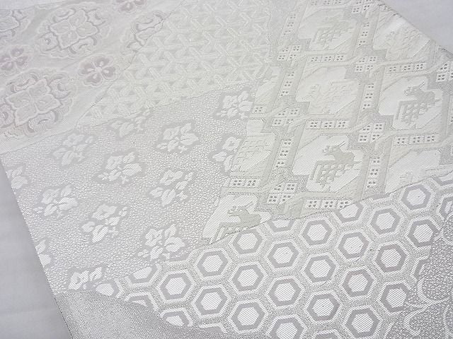 平和屋着物◎六通柄袋帯 飛鶴草花文 金糸 逸品 BAAH2351cm