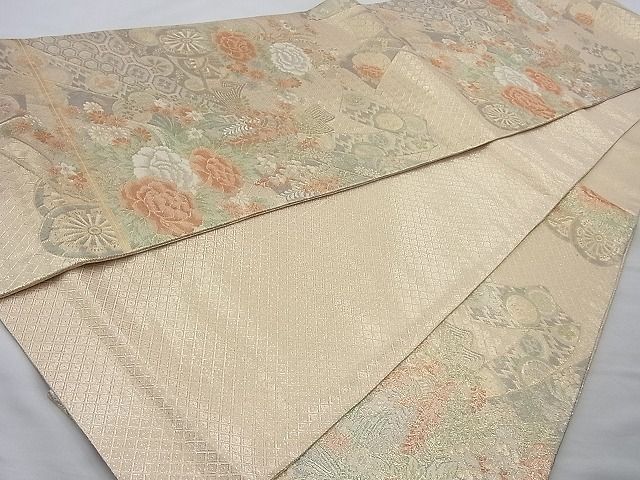 平和屋着物◎六通柄袋帯 唐織 有職能花文 金糸 逸品 BAAH2353cm
