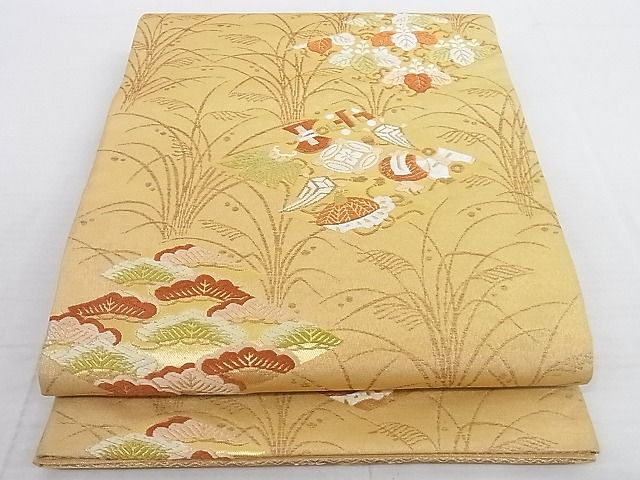 平和屋着物◎六通柄袋帯 唐織 松皮菱吉祥花文 金糸 正絹 逸品 AAAI9494Apf