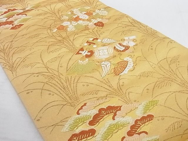 平和屋着物◎六通柄袋帯 唐織 松皮菱吉祥花文 金糸 正絹 逸品 AAAI9494Apf