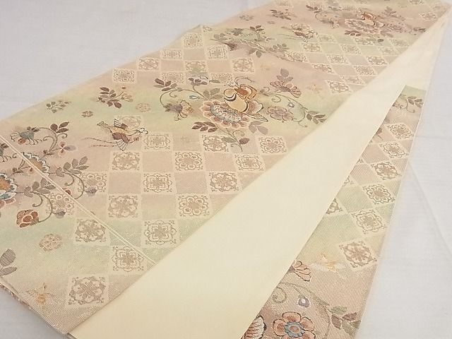 平和屋着物◎六通柄袋帯 唐織 鴛鴦瑞花文 金糸 引箔 正絹 逸品 AAAI8266Ajz