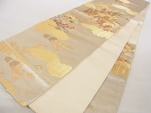 平和屋着物◎六通柄袋帯 地紙風景文 金糸 引箔 正絹 逸品 AAAI8340Ajz