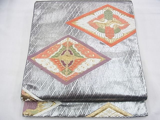 平和屋着物◎六通柄袋帯 唐織 向かい鶴 向かい蝶 金銀糸 逸品 BAAG8519fk