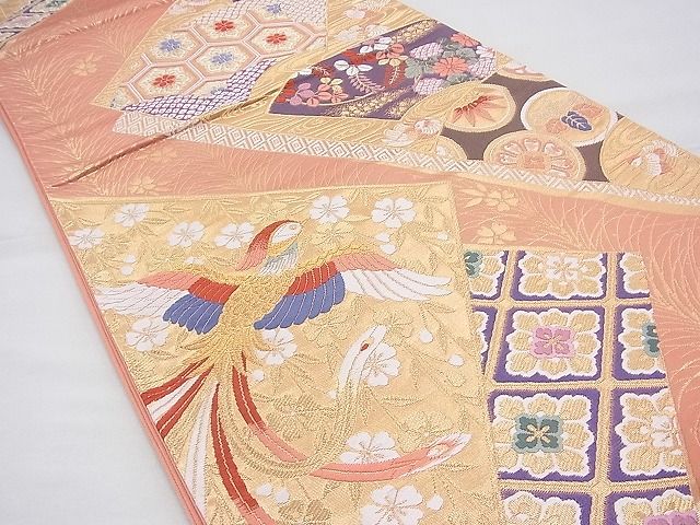 平和屋着物◎六通柄袋帯 唐織 裂取有職紋 金糸 逸品 BAAG8513fk